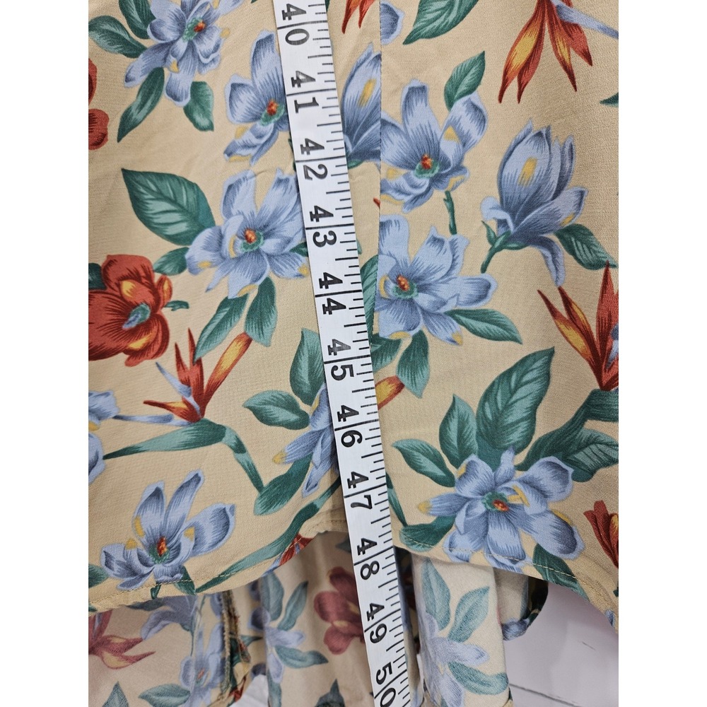 Liz Claiborne Vintage Floral Midi Dress Tan Blue Bird of Paradise Rayon Size 12 - Picture 5 of 8